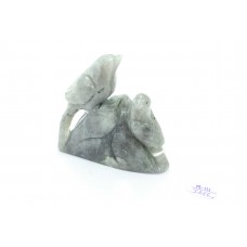 Hand crafted Natural grey labradolite gem stone Bird Pair Figure sitting on Rock